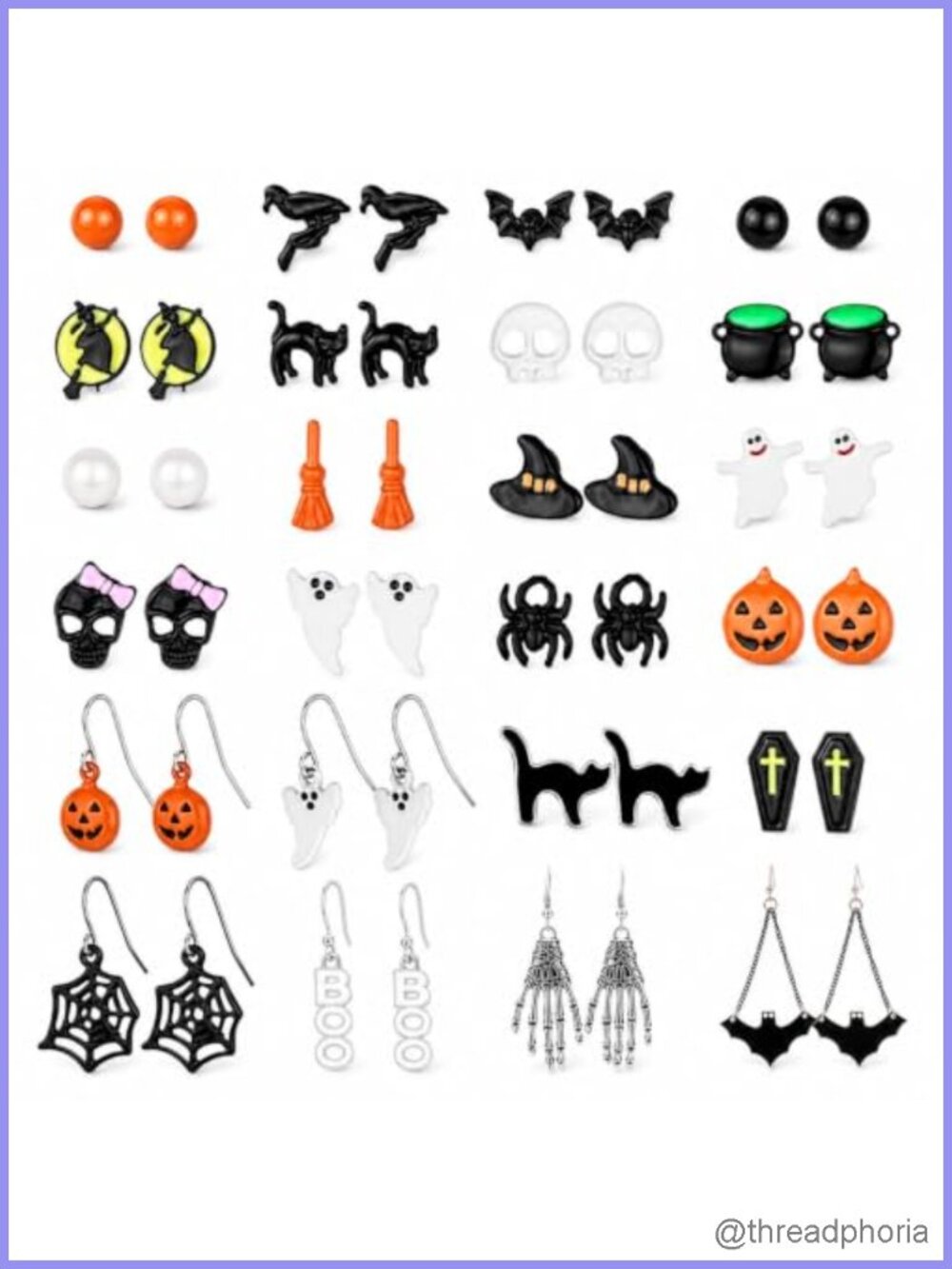 Halloween Stud Earrings Sterling Silver Bat Spider Witch Jewelry Gift